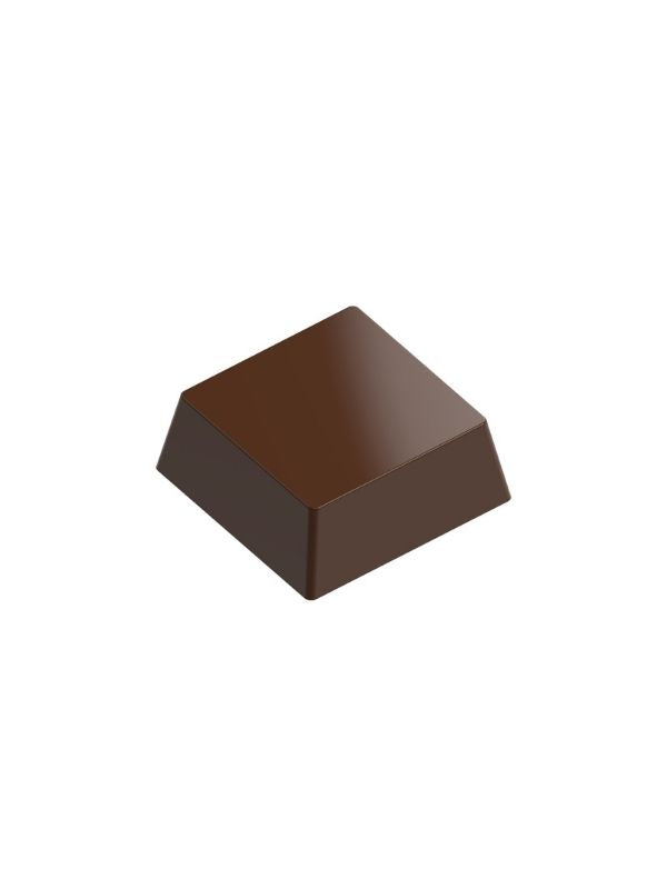 polycarbonate square chocolate mold, square praline chocolate mold, square bonbon mould, flat top chocolate mold, beveled chocolate mould, geometric praline mold, minimalist chocolate mold, classic chocolate mold, filled chocolate mold, professional polycarbonate chocolate mold, artisan chocolate mold, confectionery chocolate mold, chocolate casting mold, reusable chocolate mold, rigid chocolate mould, premium praline mold