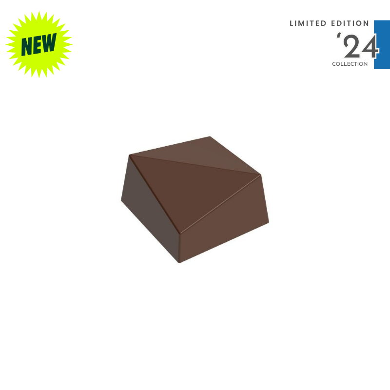 polycarbonate geometric chocolate mold, faceted praline chocolate mold, angular chocolate mould, asymmetrical chocolate mold, triangular facet chocolate mold, square praline chocolate mold, geometric bonbon mold, 3D chocolate mold, diamond cut chocolate mould, modern praline mold, minimalist chocolate mold, special design chocolate mold, professional polycarbonate chocolate mold, filled chocolate mold, artisan chocolate mold, confectionery chocolate mold, chocolate casting mold, reusable chocolate mold