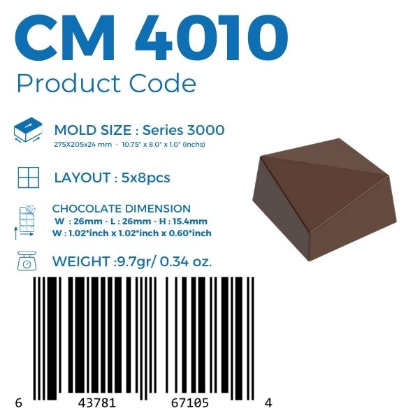 polycarbonate geometric chocolate mold, faceted praline chocolate mold, angular chocolate mould, asymmetrical chocolate mold, triangular facet chocolate mold, square praline chocolate mold, geometric bonbon mold, 3D chocolate mold, diamond cut chocolate mould, modern praline mold, minimalist chocolate mold, special design chocolate mold, professional polycarbonate chocolate mold, filled chocolate mold, artisan chocolate mold, confectionery chocolate mold, chocolate casting mold, reusable chocolate mold