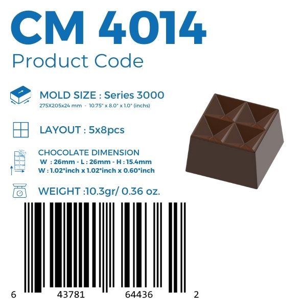 polycarbonate geometric chocolate mold, pyramid praline chocolate mold, faceted chocolate mould, multi pyramid chocolate mold, 10.3g chocolate mold, special praline chocolate mold, square praline mold, geometric bonbon mold, angular chocolate mould, 3D chocolate mold, diamond style chocolate mold, modern praline mold, professional polycarbonate chocolate mold, filled chocolate mold, artisan chocolate mold, confectionery chocolate mold, chocolate casting mold, reusable chocolate mold