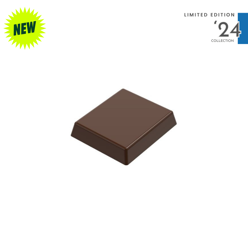 polycarbonate square chocolate mold, rectangular praline chocolate mold, flat top chocolate mould, beveled chocolate mold, plain praline mold, geometric chocolate mold, square bonbon mould, minimalist chocolate mold, classic chocolate mold, filled chocolate mold, professional polycarbonate chocolate mold, artisan chocolate mold, confectionery chocolate mold, chocolate casting mold, reusable chocolate mold, rigid chocolate mould