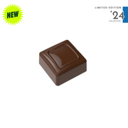 polycarbonate square chocolate mold, square praline chocolate mold, framed chocolate mould, recessed square chocolate mold, embossed frame chocolate mold, geometric praline mold, square bonbon mold, decorative chocolate mould, classic chocolate mold, modern praline mold, filled chocolate mold, professional polycarbonate chocolate mold, artisan chocolate mold, confectionery chocolate mold, chocolate casting mold, reusable chocolate mold, rigid chocolate mould