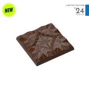 polycarbonate floral chocolate mold, starburst chocolate mold, flower pattern chocolate mould, decorative chocolate bar mold, embossed chocolate mold, geometric chocolate tablet mold, botanical chocolate mould, textured chocolate bar mold, artistic chocolate mold, square chocolate tablet mold, premium chocolate mold, professional polycarbonate chocolate mold, artisan chocolate mold, confectionery chocolate mold, chocolate casting mold, reusable chocolate mold, rigid chocolate mould