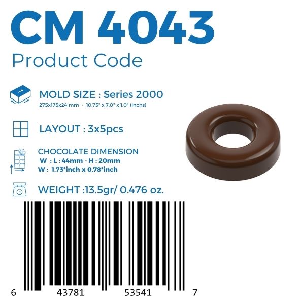 polycarbonate ring chocolate mold, donut chocolate mold, doughnut chocolate mould, ring praline chocolate mold, round bonbon mold, center hole chocolate mold, smooth ring chocolate mold, 3D donut chocolate mold, geometric chocolate mould, modern praline mold, filled chocolate mold, professional polycarbonate chocolate mold, artisan chocolate mold, confectionery chocolate mold, chocolate casting mold, reusable chocolate mold, rigid chocolate mould