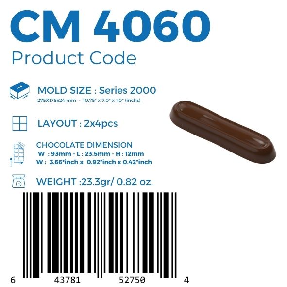polycarbonate capsule chocolate mold, elongated oval chocolate mold, oblong praline chocolate mold, long bonbon chocolate mould, smooth chocolate mold, recessed center chocolate mold, framed praline chocolate mold, slim chocolate mold, modern chocolate mould, filled chocolate mold, professional polycarbonate chocolate mold, artisan chocolate mold, confectionery chocolate mold, chocolate casting mold, reusable chocolate mold, rigid chocolate mould
