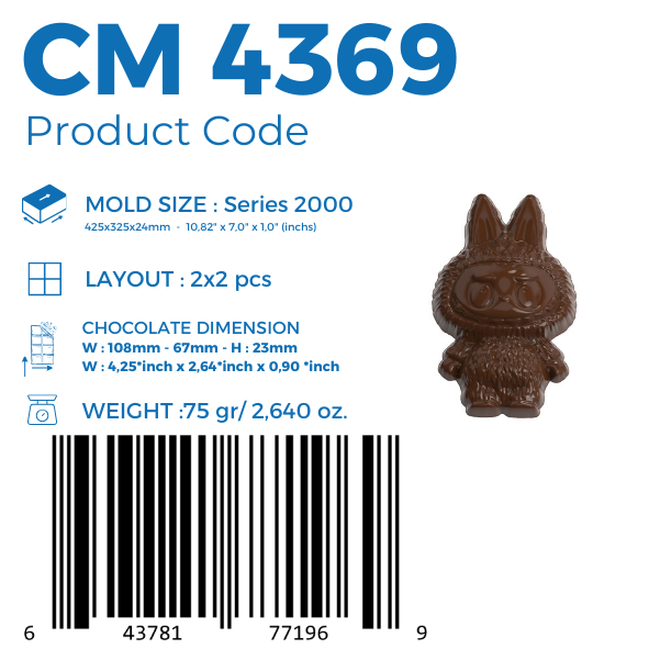 polycarbonate monster chocolate mold, cute monster chocolate mold, bunny ear chocolate mold, long ear character chocolate mould, 3D character chocolate mold, collectible toy chocolate mold, furry character chocolate mold, fantasy creature chocolate mold, cute creature chocolate mould, novelty chocolate mold, character shaped chocolate mold, professional polycarbonate chocolate mold, chocolate figure mold, chocolate casting mold, confectionery chocolate mold, artisan chocolate mold, reusable chocolate mold, 