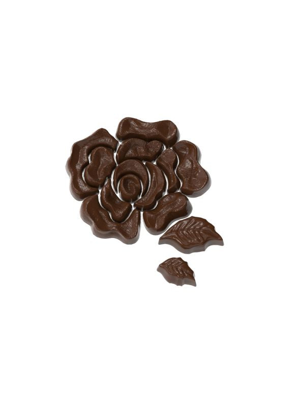 polycarbonate rose chocolate mold, rose praline chocolate mold, rose chocolate mould, rose petal chocolate mold, flower petal chocolate mould, floral praline mold, 3D rose chocolate mold, botanical chocolate mold, decorative bonbon mold, flower chocolate mold, artisan praline mold, filled chocolate mold, professional polycarbonate chocolate mold, confectionery chocolate mold, chocolate casting mold, reusable chocolate mold, rigid chocolate mould, floral bonbon mold