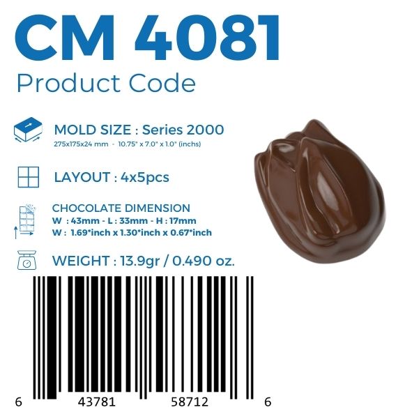 polycarbonate tulip chocolate mold, tulip flower chocolate mould, flower bud chocolate mold, floral praline chocolate mold, 3D flower chocolate mold, petal chocolate mould, botanical chocolate mold, decorative bonbon mold, sculpted flower chocolate mold, elegant chocolate mold, romantic chocolate mould, filled chocolate mold, professional polycarbonate chocolate mold, artisan chocolate mold, confectionery chocolate mold, chocolate casting mold, reusable chocolate mold