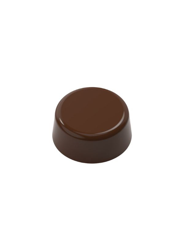 polycarbonate round chocolate mold, round praline chocolate mold, circular bonbon mould, flat top chocolate mold, tapered chocolate mould, round bonbon mold, classic praline mold, geometric chocolate mold, minimalist chocolate mold, filled chocolate mold, professional polycarbonate chocolate mold, artisan chocolate mold, confectionery chocolate mold, chocolate casting mold, reusable chocolate mold, rigid chocolate mould