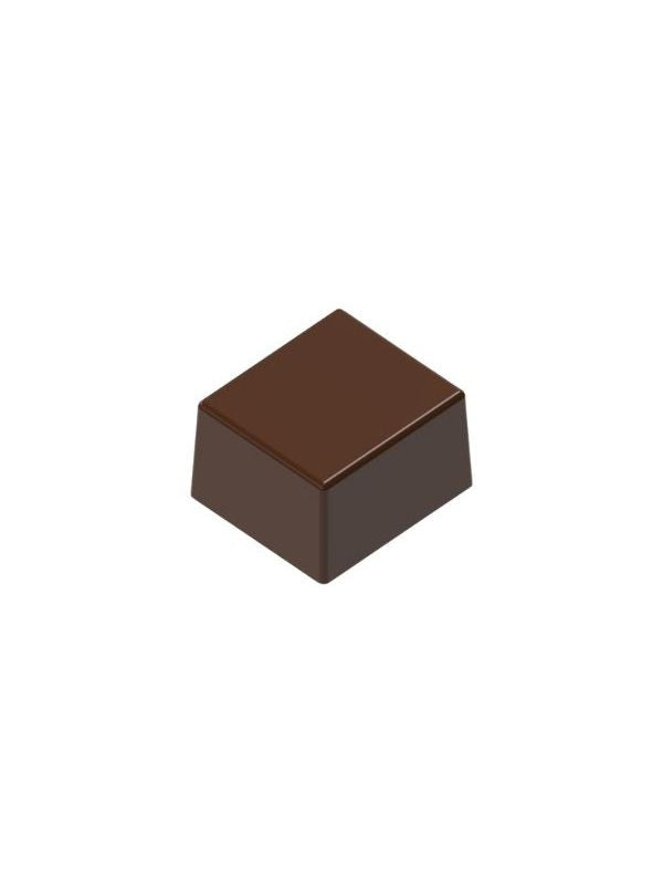 polycarbonate square chocolate mold, plain square chocolate mold, square praline chocolate mold, square bonbon mould, 14g chocolate mold, flat top chocolate mold, minimalist chocolate mold, geometric praline mold, classic chocolate mold, filled chocolate mold, professional polycarbonate chocolate mold, artisan chocolate mold, confectionery chocolate mold, chocolate casting mold, reusable chocolate mold, rigid chocolate mould