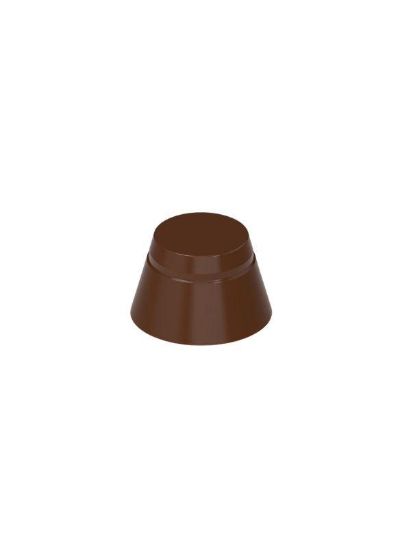 polycarbonate volcano chocolate mold, volcano praline chocolate mold, volcano chocolate mould, truncated cone chocolate mold, conical praline mold, 13.2g chocolate mold, geometric chocolate mold, round praline chocolate mold, bonbon chocolate mold, filled chocolate mold, professional polycarbonate chocolate mold, artisan chocolate mold, confectionery chocolate mold, chocolate casting mold, reusable chocolate mold, rigid chocolate mould