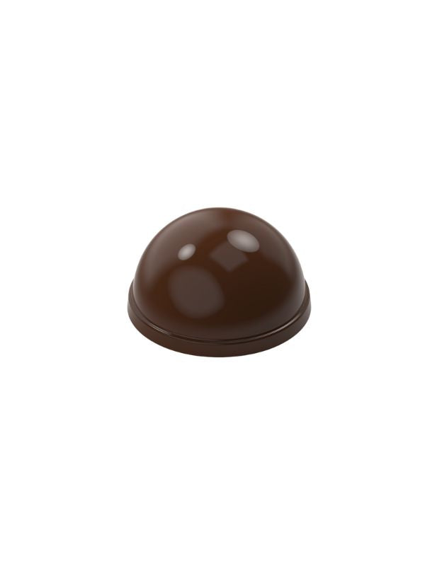 polycarbonate hemisphere chocolate mold, dome chocolate mold, half sphere chocolate mould, round praline chocolate mold, domed bonbon mold, smooth chocolate mold, half ball chocolate mold, raised rim chocolate mold, round bonbon chocolate mould, 3D dome chocolate mold, professional polycarbonate chocolate mold, filled chocolate mold, artisan chocolate mold, confectionery chocolate mold, chocolate casting mold, reusable chocolate mold, rigid chocolate mould