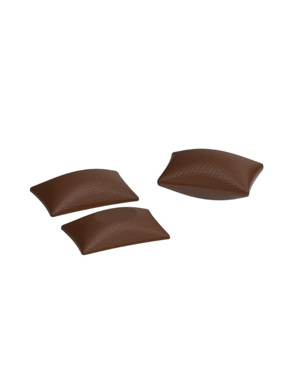polycarbonate cacao bag chocolate mold, cocoa bag chocolate mould, cacao sack chocolate mold, cocoa sack praline mold, textured chocolate mold, fabric texture chocolate mould, cacao themed chocolate mold, cocoa bean bag chocolate mold, filled praline chocolate mold, pillow shape chocolate mold, artisan chocolate mold, professional polycarbonate chocolate mold, confectionery chocolate mold, chocolate casting mold, filled chocolate mold, reusable chocolate mold, rigid chocolate mould, specialty praline mold