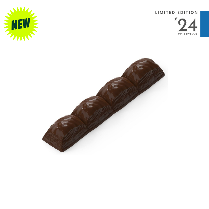 polycarbonate segmented chocolate mold, 4 segment chocolate bar mold, domed chocolate bar mould, textured chocolate mold, cushion chocolate mold, pillow shape chocolate mould, long praline mold, baton chocolate mold, raised segment chocolate mold, break apart chocolate bar mold, artisan chocolate mold, professional polycarbonate chocolate mold, confectionery chocolate mold, chocolate casting mold, reusable chocolate mold, rigid chocolate mould