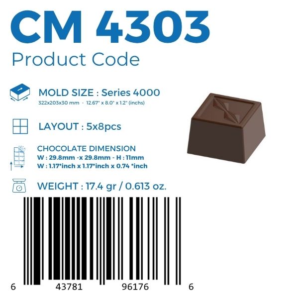 polycarbonate geometric chocolate mold, origami chocolate mold, geometric praline chocolate mold, embossed chocolate mould, square praline chocolate mold, framed chocolate mold, angular chocolate mold, modern bonbon mold, decorative chocolate mould, faceted chocolate mold, minimalist chocolate mold, professional polycarbonate chocolate mold, filled chocolate mold, artisan chocolate mold, confectionery chocolate mold, chocolate casting mold, reusable chocolate mold, rigid chocolate mould