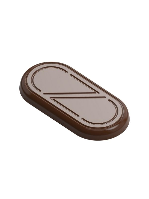 olycarbonate capsule chocolate mold, oblong chocolate mold, geometric chocolate mould, engraved chocolate mold, line pattern chocolate mold, modern praline chocolate mold, oval rectangular chocolate mold, decorative bonbon mold, minimalist chocolate mold, logo style chocolate mold, monogram chocolate mold, professional polycarbonate chocolate mold, filled chocolate mold, artisan chocolate mold, confectionery chocolate mold, chocolate casting mold, reusable chocolate mold, rigid chocolate mould