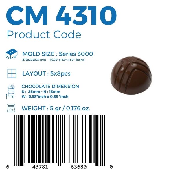 polycarbonate dome chocolate mold, hemisphere chocolate mold, curved line chocolate mold, grooved chocolate mould, striped praline chocolate mold, modern bonbon mold, textured chocolate mold, round praline chocolate mold, geometric chocolate mould, decorative chocolate mold, filled chocolate mold, professional polycarbonate chocolate mold, artisan chocolate mold, confectionery chocolate mold, chocolate casting mold, reusable chocolate mold, rigid chocolate mould