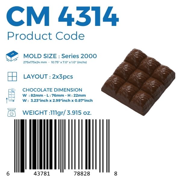 polycarbonate textured chocolate mold, 9 segment chocolate bar mold, cushion chocolate mold, pillow shape chocolate mould, domed chocolate segment mold, textured chocolate bar mold, segmented chocolate tablet mold, raised chocolate square mold, geometric chocolate mold, break apart chocolate bar mold, artisan chocolate mold, professional polycarbonate chocolate mold, confectionery chocolate mold, chocolate casting mold, reusable chocolate mold, rigid chocolate mould, decorative chocolate bar mold
