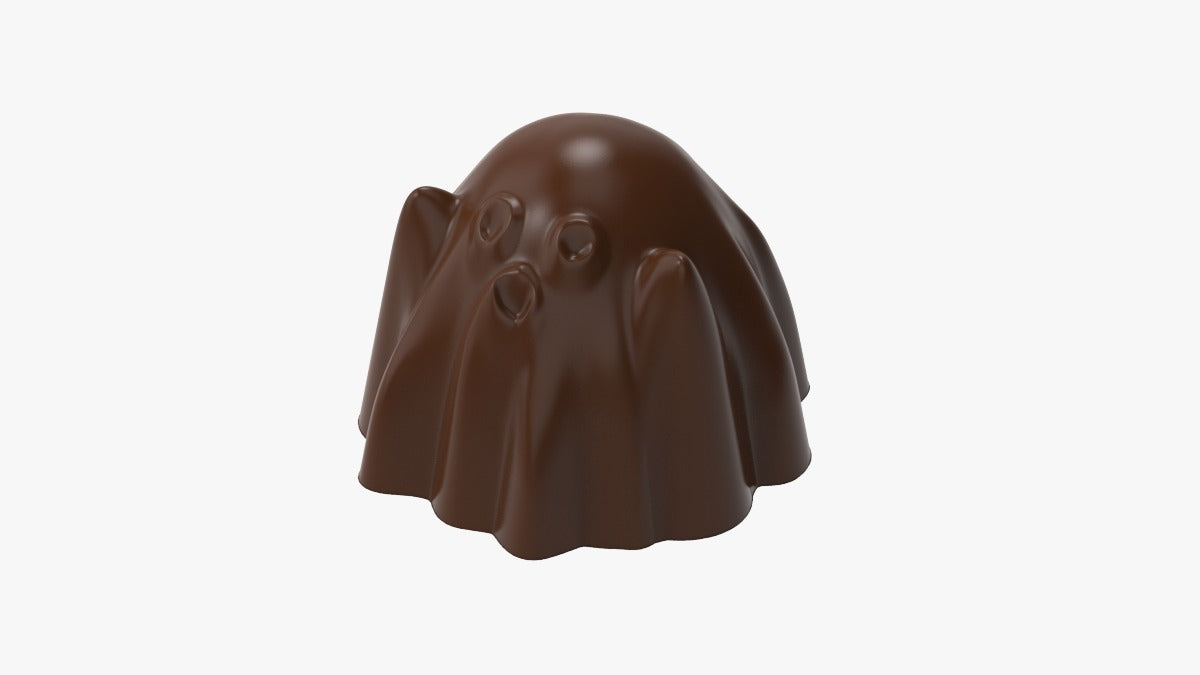 polycarbonate ghost chocolate mold, ghost chocolate mould, 3D ghost chocolate mold, Halloween chocolate mold, spooky chocolate mold, cute ghost chocolate mold, ghost shaped chocolate mold, Halloween candy mold, novelty chocolate mold, professional polycarbonate chocolate mold, chocolate figure mold, chocolate casting mold, confectionery chocolate mold, seasonal chocolate mold, Halloween confectionery mold, reusable chocolate mold, rigid chocolate mould, artisan chocolate mold