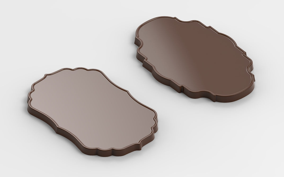 polycarbonate plaque chocolate mold, decorative chocolate tablet mold, ornate chocolate mold, vintage chocolate mold, framed chocolate mold, classic chocolate plaque mold, elegant chocolate mold, rectangular chocolate tablet mould, scalloped edge chocolate mold, decorative border chocolate mold, professional polycarbonate chocolate mold, artisan chocolate mold, chocolate casting mold, confectionery chocolate mold, luxury chocolate mold, reusable chocolate mold, rigid chocolate mould, custom chocolate plaque