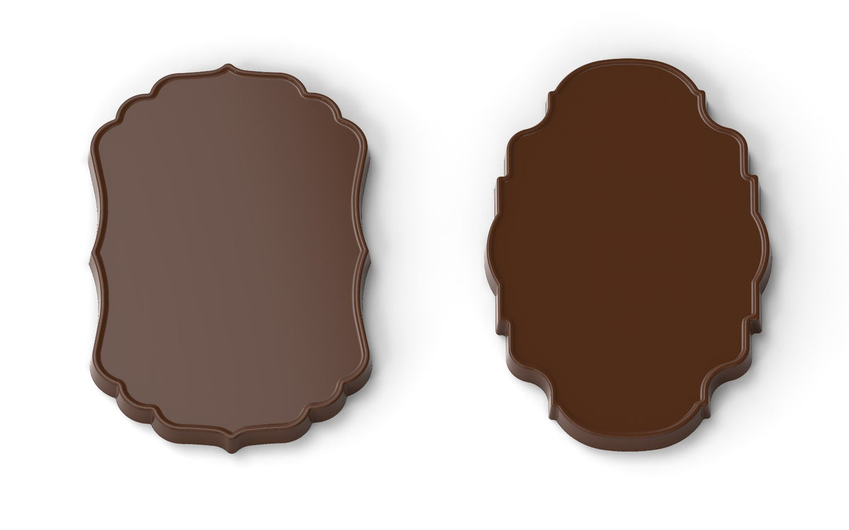 polycarbonate plaque chocolate mold, decorative chocolate tablet mold, ornate chocolate mold, vintage chocolate mold, framed chocolate mold, classic chocolate plaque mold, elegant chocolate mold, rectangular chocolate tablet mould, scalloped edge chocolate mold, decorative border chocolate mold, professional polycarbonate chocolate mold, artisan chocolate mold, chocolate casting mold, confectionery chocolate mold, luxury chocolate mold, reusable chocolate mold, rigid chocolate mould, custom chocolate plaque