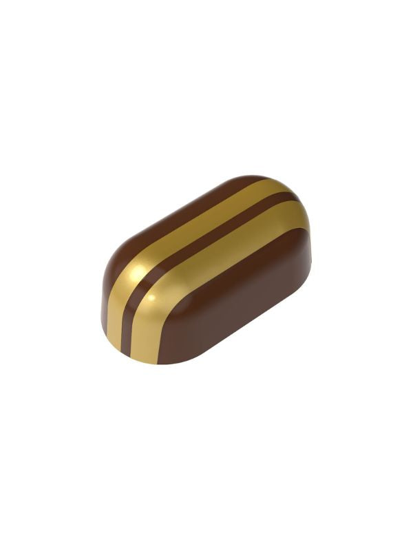 chocolate mold painting tool, cocoa butter painting tool, chocolate decorating tool, chocolate coloring tool, praline painting tool, bonbon painting tool, chocolate mold decoration tool, cocoa butter decoration stencil, half coating chocolate tool, two tone chocolate decorating tool, double stripe chocolate painting tool, parallel stripe chocolate tool, capsule shape chocolate decorating tool, modern chocolate decoration tool, artistic chocolate decorating tool, professional chocolate decorating tool, bonbo